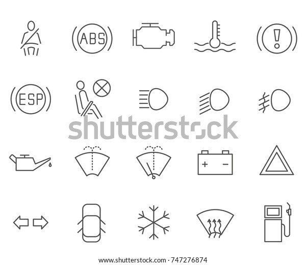 Set Car Dashboard Related Vector Line Stock Vector (Royalty Free) 747276874