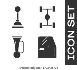 Set Car door, Gear shifter, Signal horn on vehicle and Chassis car icon. Vector