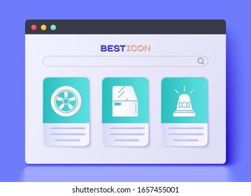 Set Car door, Car wheel and Flasher siren icon. Vector