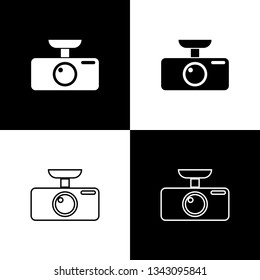 Set Car DVR icons isolated on black and white background. Car digital video recorder icon. Line, outline and linear icon. Vector Illustration