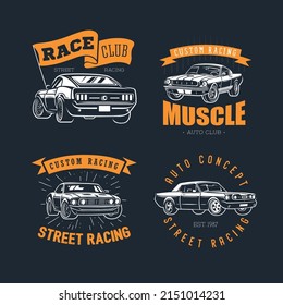 Set of car emblems. Street racing. Design elements.