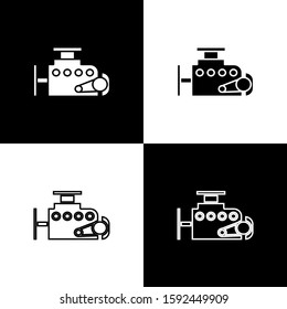 Set Car engine icon isolated on black and white background.  Vector Illustration