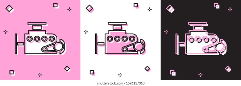 Set Car engine icon isolated on pink and white, black background.  Vector Illustration