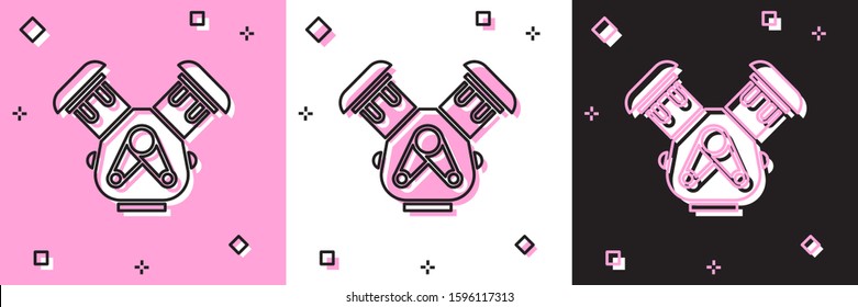 Set Car engine icon isolated on pink and white, black background.  Vector Illustration