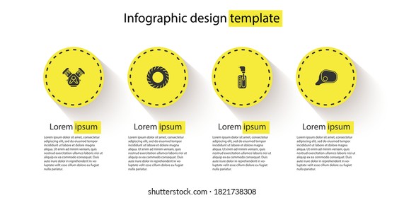 Set Car engine, tire, Gear shifter and mirror. Business infographic template. Vector.