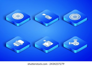 Set Car engine, wheel, Gear shifter, Electric,  and  icon. Vector