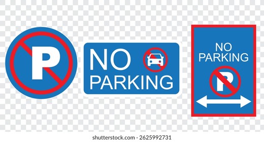 Set of car forbidden signs. No car parking, no parking road warning signs. No cars entry, the red circle sing. Vector illustration. EPS 10