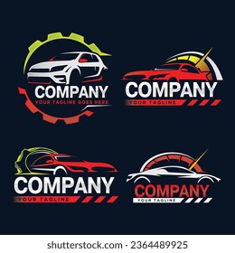 Set of car garage logo design template. Auto service logo design illustration.