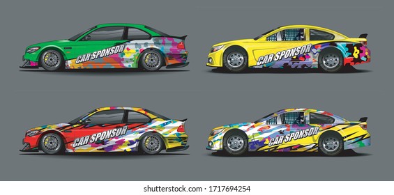 set of car Graphic vector. abstract colorfull with curved shape background for vehicle vinyl wrap