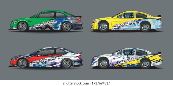 set of car Graphic vector. abstract colorfull with curved shape background for vehicle vinyl wrap