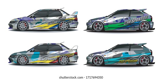 set of car Graphic vector. abstract colorfull with curved shape background for vehicle vinyl wrap