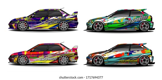 set of car Graphic vector. abstract colorfull with curved shape background for vehicle vinyl wrap