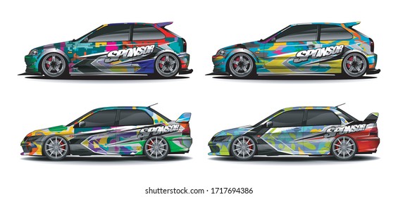 set of car Graphic vector. abstract colorfull with curved shape background for vehicle vinyl wrap
