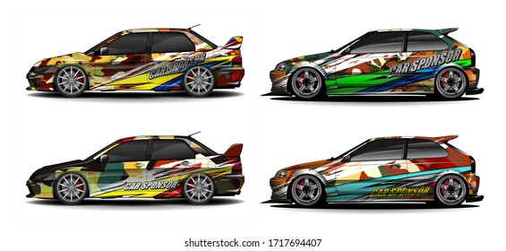 set of car Graphic vector. abstract colorfull with curved shape background for vehicle vinyl wrap
