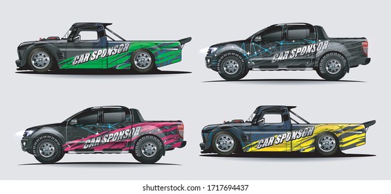 set of car Graphic vector. abstract colorfull with curved shape background for vehicle vinyl wrap