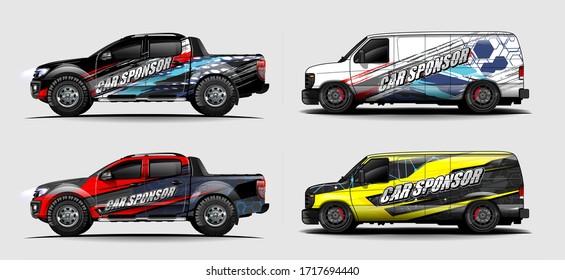 set of car Graphic vector. abstract colorfull with curved shape background for vehicle vinyl wrap