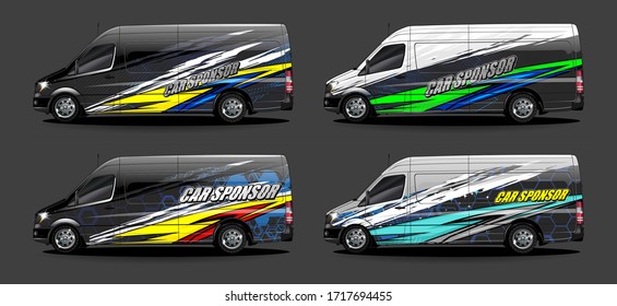 set of car Graphic vector. abstract colorfull with curved shape background for vehicle vinyl wrap