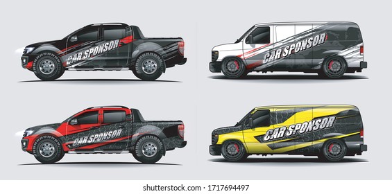 Set Of Car Graphic Vector. Abstract Colorfull With Curved Shape Background For Vehicle Vinyl Wrap