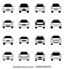 Set of car icon. Hand drawn doodle vector design.