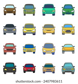 Juego de iconos de coche. Diseño vectorial de doodle dibujado a mano.