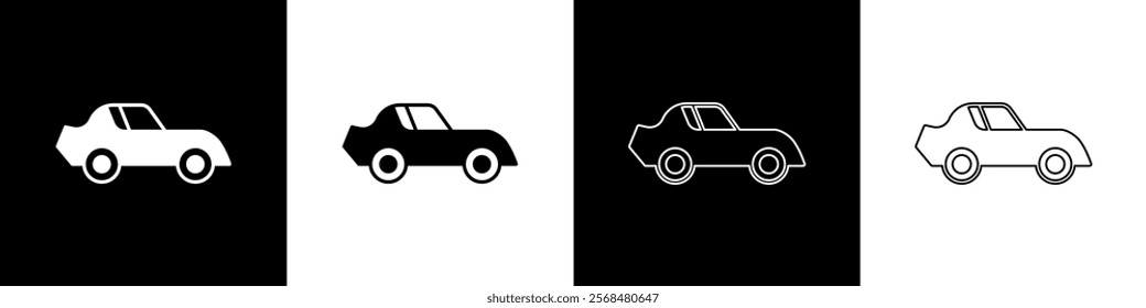 Set Car icon isolated on black and white background.  Vector