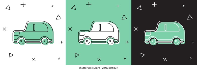 Set Car icon isolated on white and green, black background.  Vector