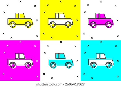 Set Car icon isolated on color background. Front view.  Vector