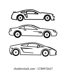 Set Car Icon. Silhouette, line art Vector design