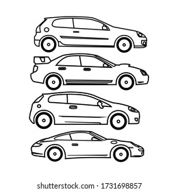 Set Car Icon. Silhouette, line art Vector design