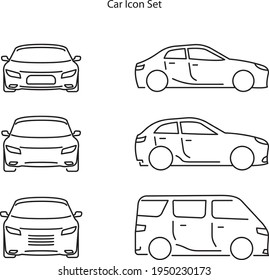 Set of car icon variations on white background.