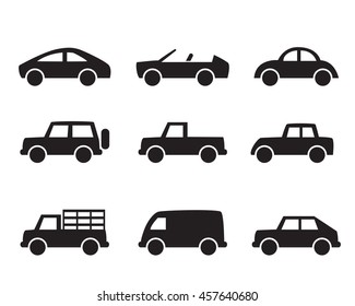 Set of car icons in simple style, vector