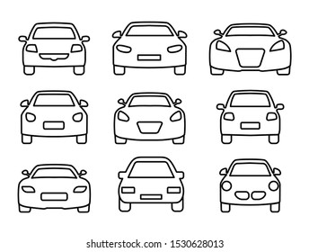 Set of car icons thin line. Web icons front view car. Vector illustration.