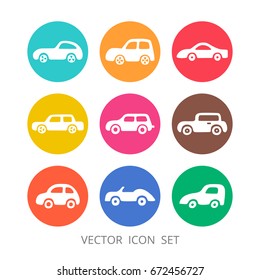 Set of car icons. Vector web and mobile transport icons in flat design. Template for style design.