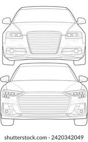 Conjunto de ilustraciones aisladas del coche, arte de línea vectorial, paquete vectorial de transporte, coche deportivo, coche moderno, concepto de coche, vector de línea.