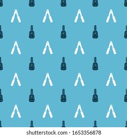 Set Car key with remote and Car battery jumper power cable on seamless pattern. Vector