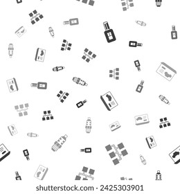 Set Car key with remote, Gear shifter, Diagnostics condition of car and spark plug on seamless pattern. Vector