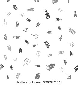 Set Car key with remote, Scooter, Taxi car roof and Parking on seamless pattern. Vector
