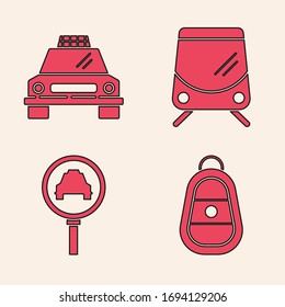 Coloque la llave de Camión con el mando a distancia, el camión Taxi, el tranvía y el ferrocarril y el icono de la lupa y el camión de taxi. Vector