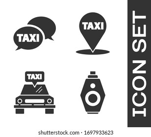 Set Car key with remote, Taxi call telephone service, Taxi car and Map pointer with taxi icon. Vector