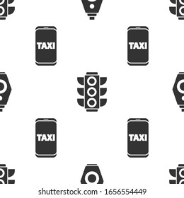 Establezca la clave de Camión con el servicio telefónico de llamadas remoto, Tráfico ligero y Taxi en un patrón sin problemas. Vector