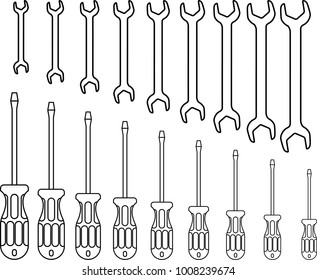 set of car keys and screwdriver for master, vector illustration of lodgement