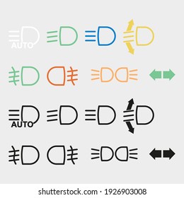 Set of car lights icons. Vector in flat design