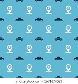 Set Car and Location with parking on seamless pattern. Vector