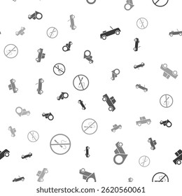 Set Car, Location with taxi,  and No Smoking on seamless pattern. Vector