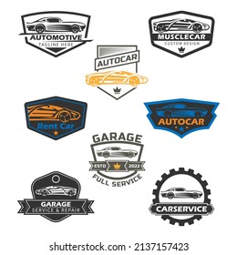 Set car logo, emblems, badges. Logo for service car repair, and other design elements. Vector illustration.