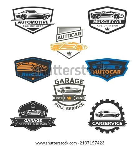 Set car logo, emblems, badges. Logo for service car repair, and other design elements. Vector illustration.