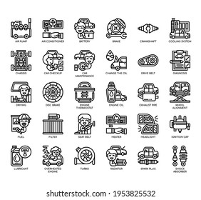 Set of car maintenabce thin line and pixel perfect icons for any web and app project. 