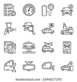 Conjunto de iconos lineales de mantenimiento de automóviles