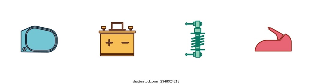 Set Car mirror, battery, Shock absorber and handbrake icon. Vector