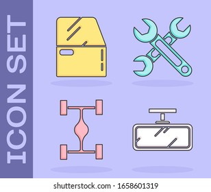 Set Car mirror, Car door, Chassis car and Wrench icon. Vector
